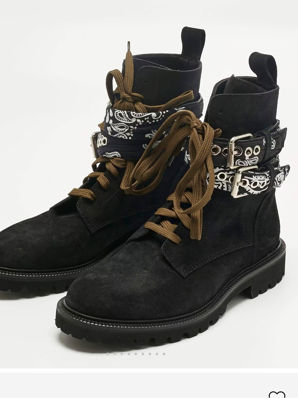 Amiri Black Suede Bandana Combat Boots Men’s Size EU 42